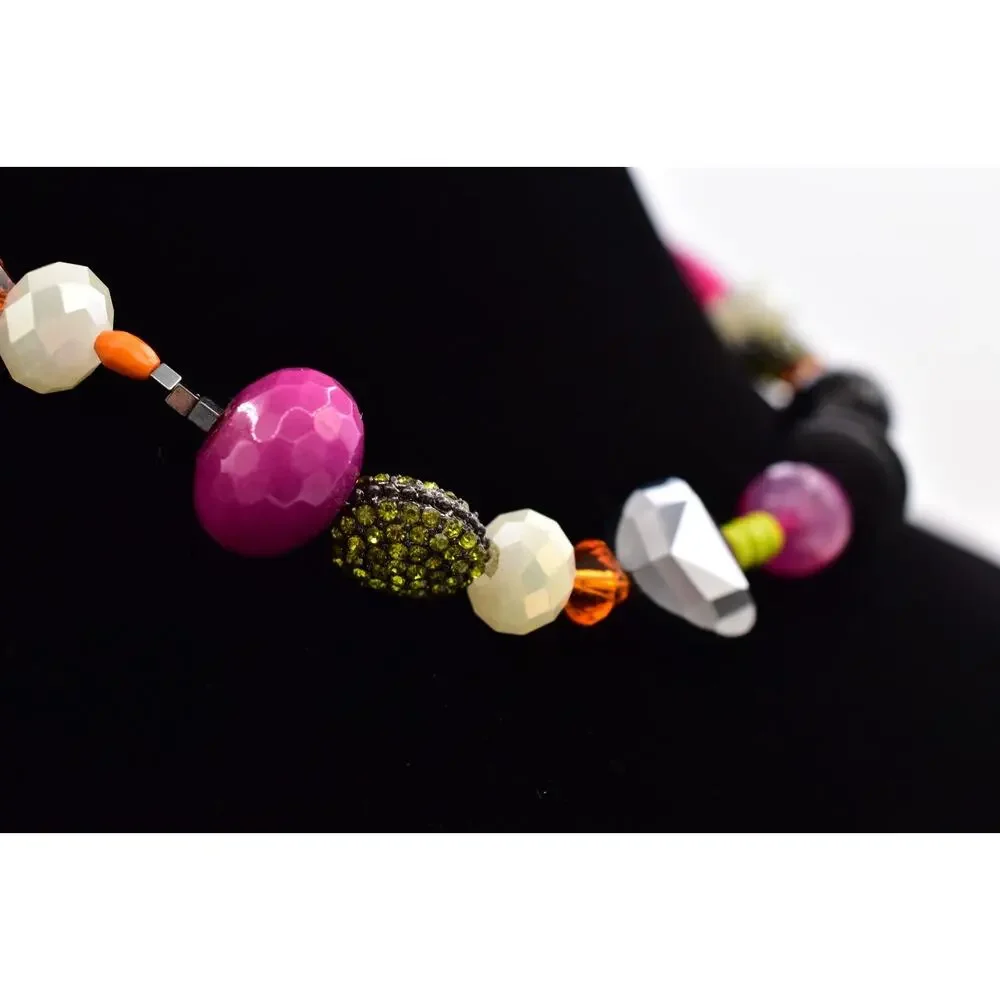 Vintage Glass Beaded Collar Necklace Crystal Purple Orange Black Halloween BinBL